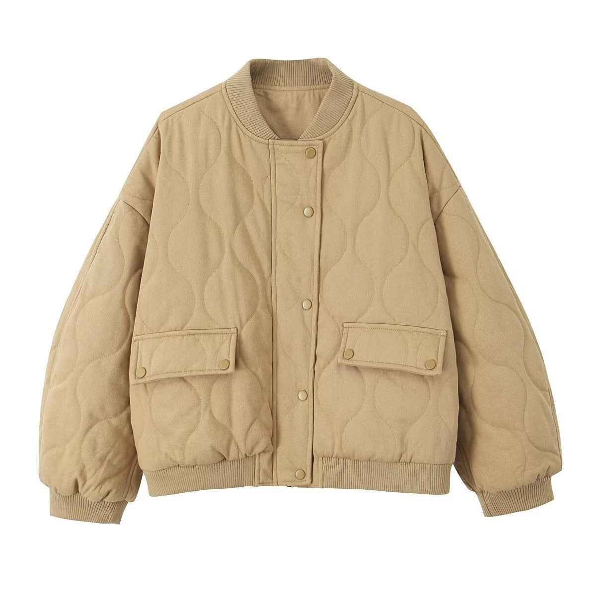 Margot | Womens Quilted Washed Cotton Padded Winter Bomber Black Autumn Jacket - Khaki