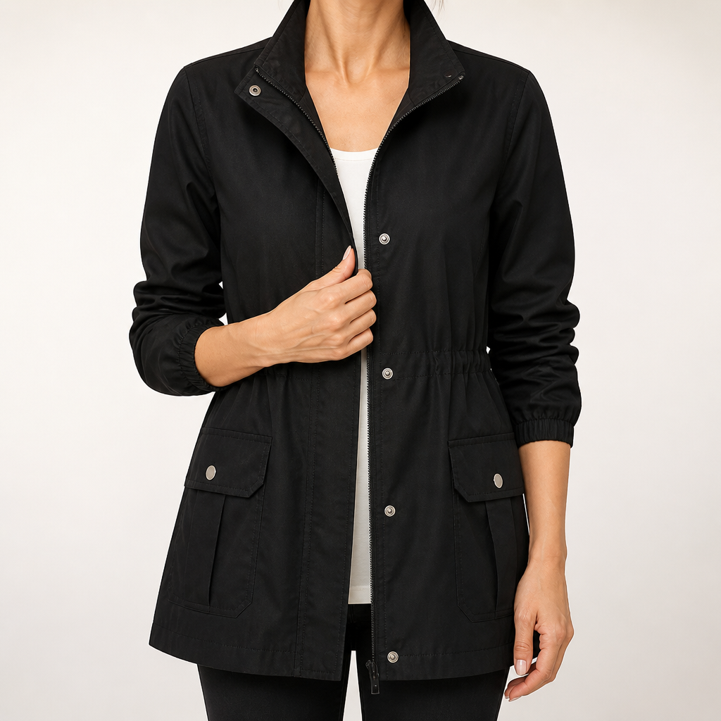 Marguerite | Womens Coat Wool Blend Winter Drawstring Waist Coat, Black
