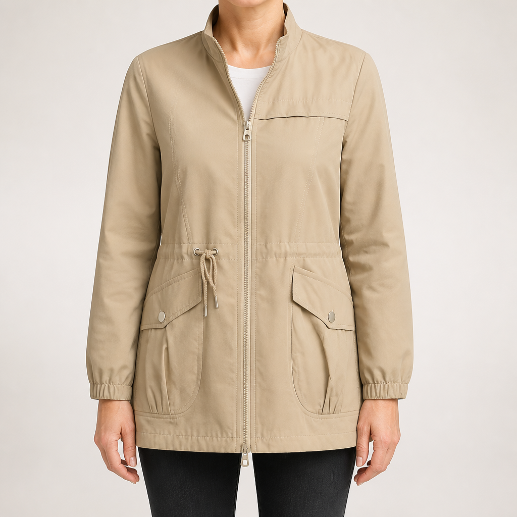 Marguerite | Womens Coat Wool Blend Winter Drawstring Waist Coat, Khaki
