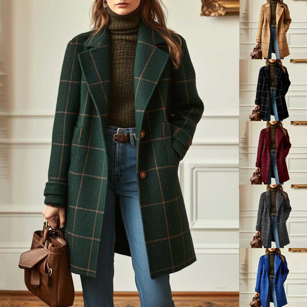 Maribel | Womens Plaid Mid Length Coat - 1