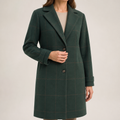 Maribel | Womens Plaid Check Mid Length Winter Coat, Dark Green