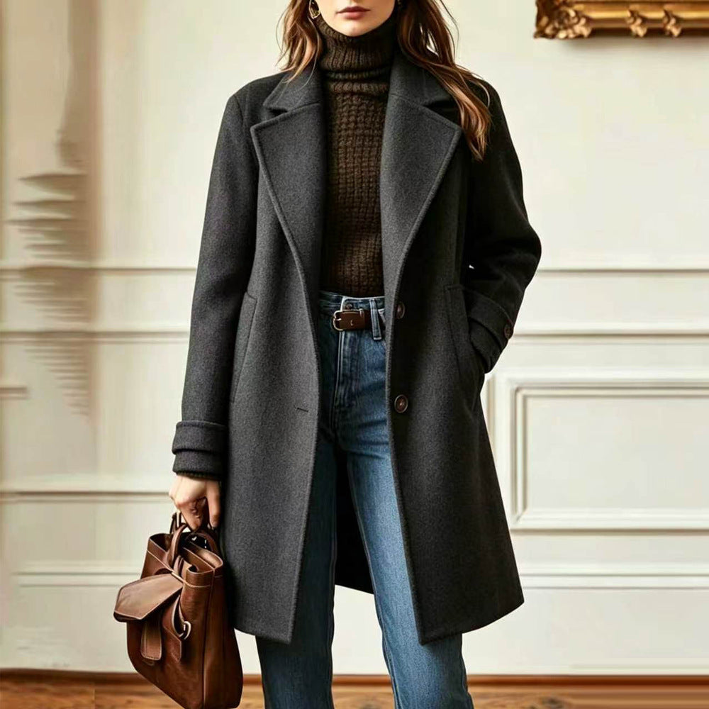 Maribel | Womens Plaid Mid Length Coat - Grey No
