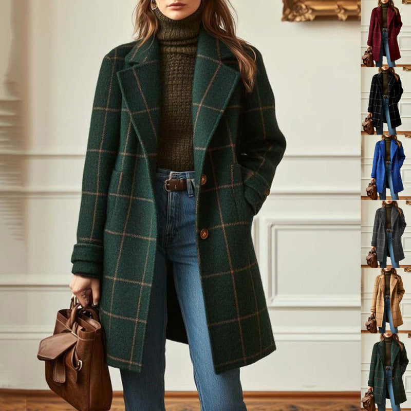 Maribel | Womens Plaid Mid Length Coat - Supports Personalization Add Any And Code