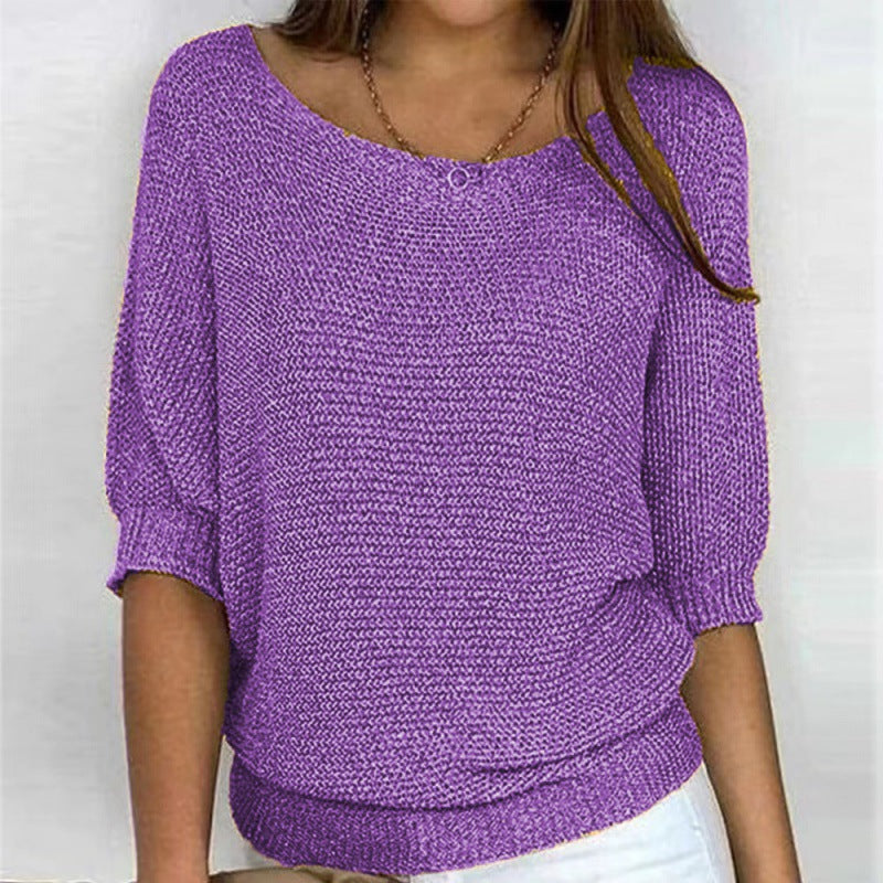 Marielle | Womens Round Neck Knitted Jumper Elegant Three Quarter Sleeve Top - 2