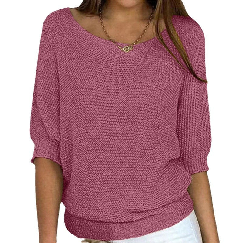 Marielle | Womens Round Neck Knitted Jumper Elegant Three Quarter Sleeve Top - 5
