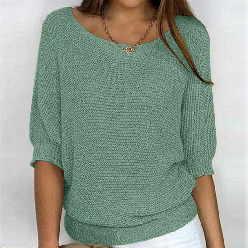 Marielle | Womens Round Neck Knitted Jumper Elegant Three Quarter Sleeve Top - 8