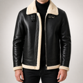 Marius | Mens Leather Shearling Biker Aviator Flight Lined Jacket, Black