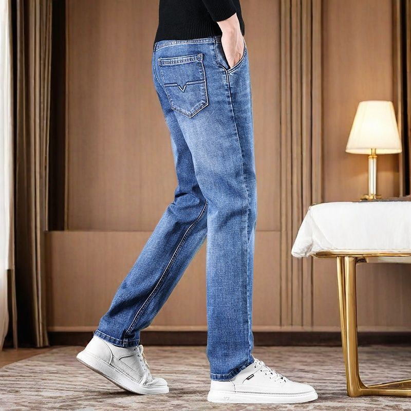 Mason | Mens Straight Loose Stretch Elastic Waist Jeans - Retro Blue