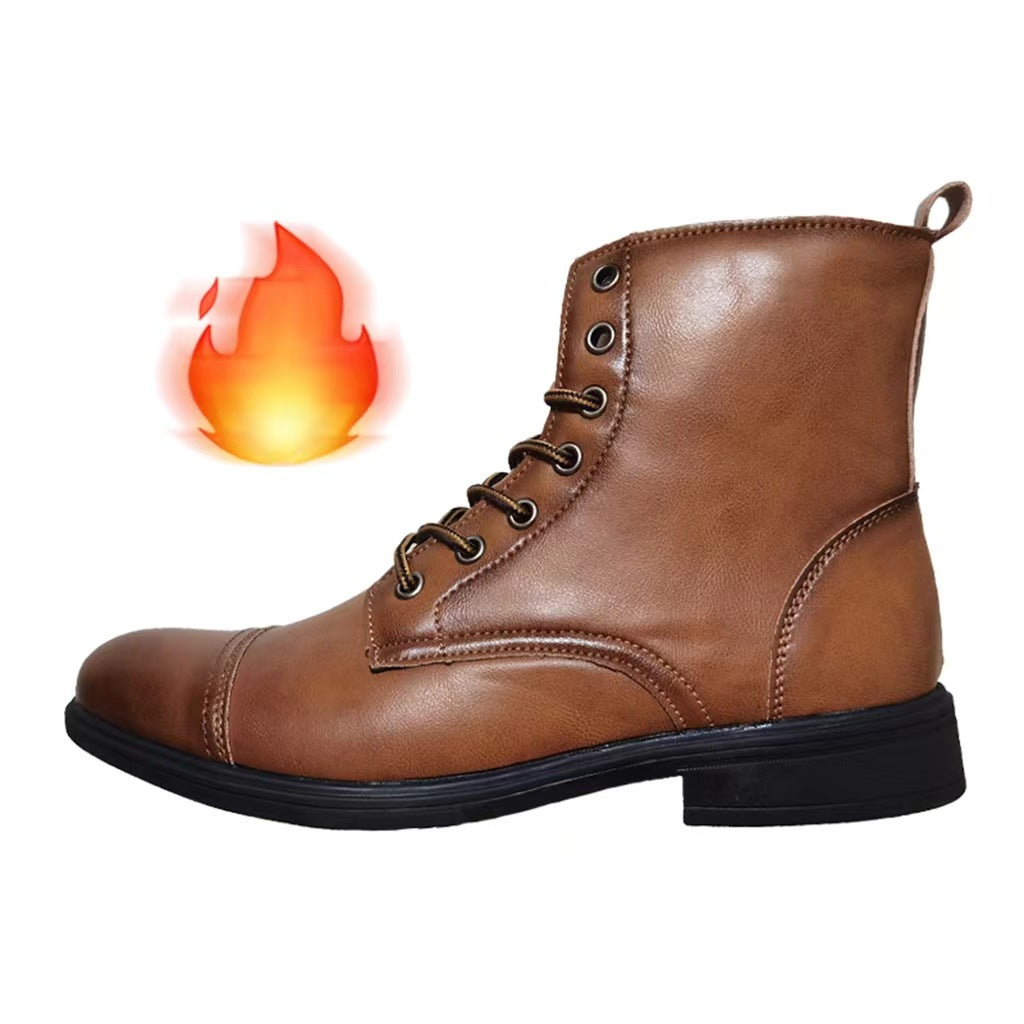 Merrick | Mens Autumn Winter Lace Up Leather Martin Boots - Light Brown Fleece