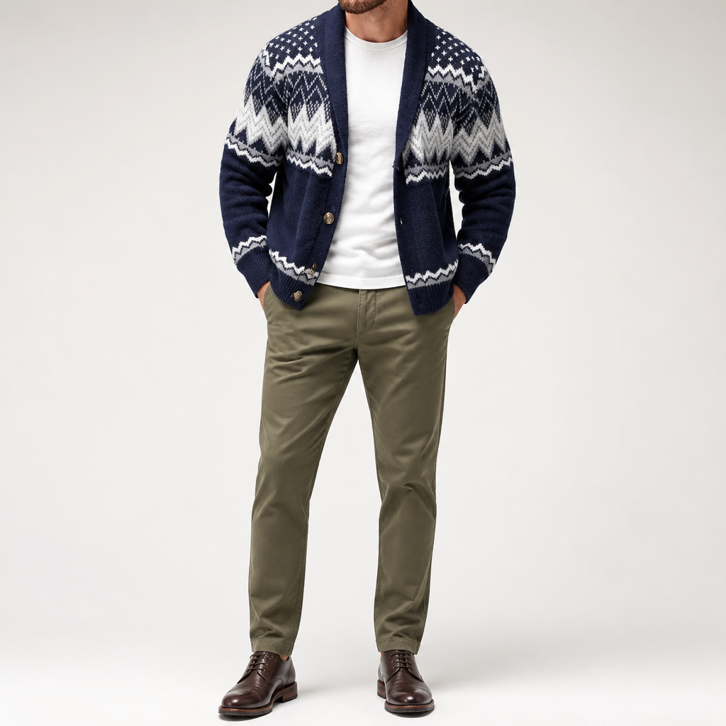 Merrick | Mens Solid Colour Knit Knitted Jumper Cardigan, Dark Blue