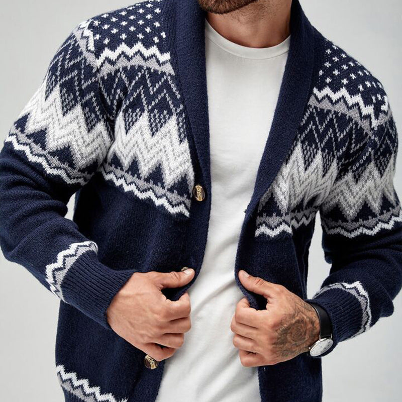 Merrick | Mens Solid Colour Knit Cardigan - Dark Blue