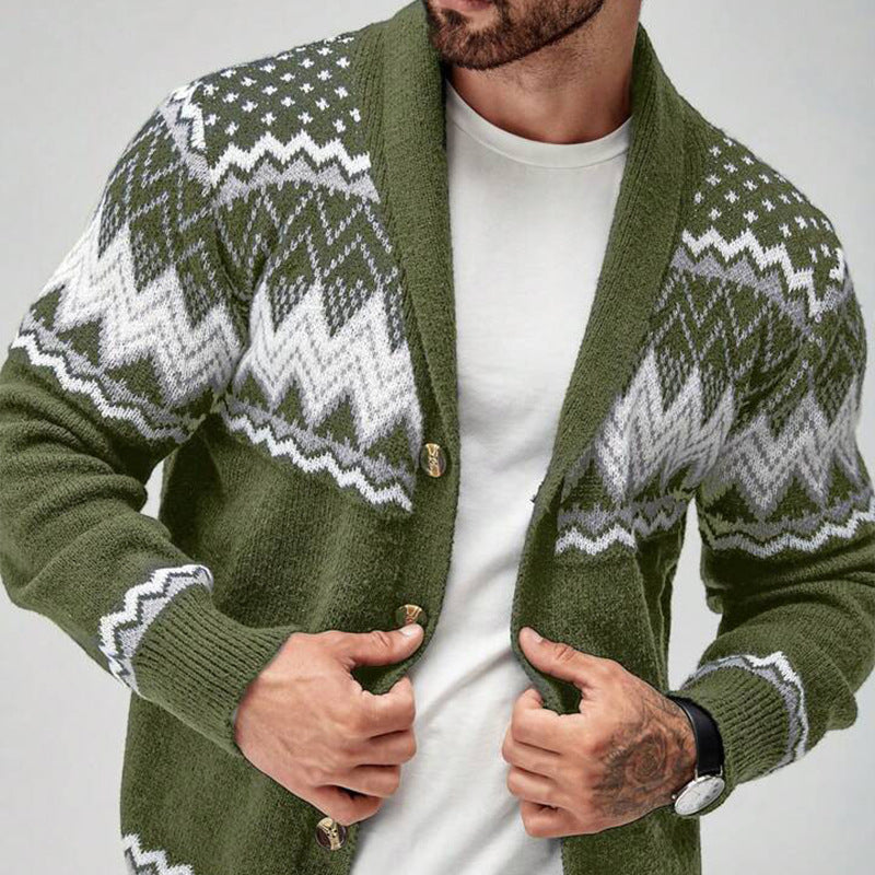 Merrick | Mens Solid Colour Knit Cardigan - Grass Green