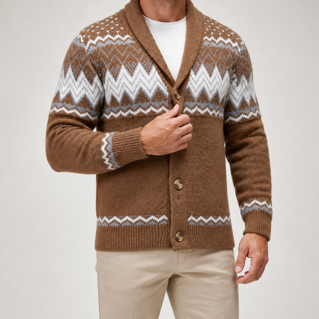 Merrick | Mens Solid Colour Knit Knitted Jumper Cardigan, Khaki