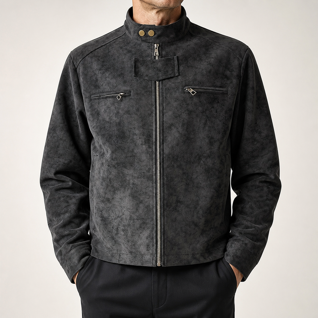Miles | Mens Faux Leather Biker Autumn Moto Motorcycle Jacket, Black Grey