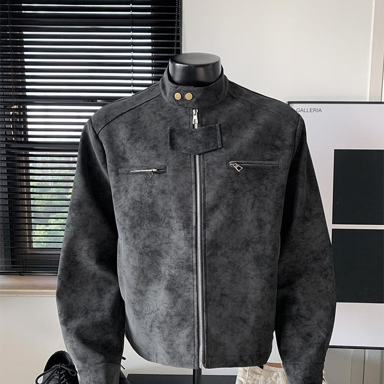 Miles | Mens Faux Leather Biker Autumn Moto Motorcycle Jacket - Black Grey