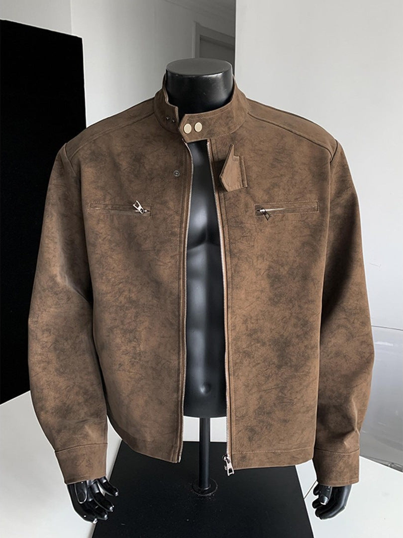 Miles | Mens Faux Leather Biker Autumn Moto Motorcycle Jacket - Brown