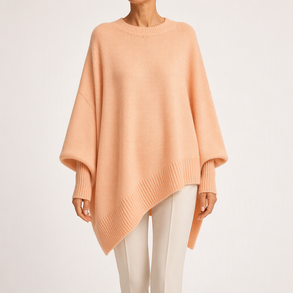 Millicent | Womens Wool Knitted Jumper Round Neck Pullover Loose Sweater, Apricot