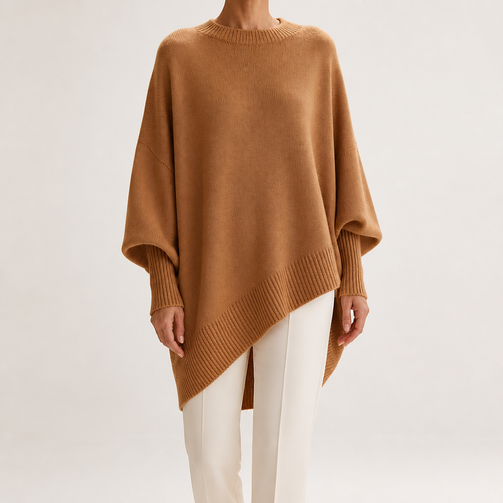 Millicent | Womens Wool Knitted Jumper Round Neck Pullover Loose Sweater, Brown