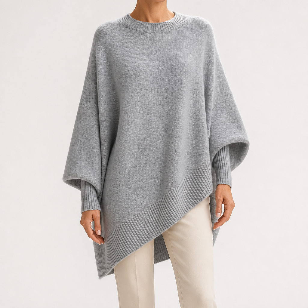 Millicent | Womens Wool Knitted Jumper Round Neck Pullover Loose Sweater, Grey