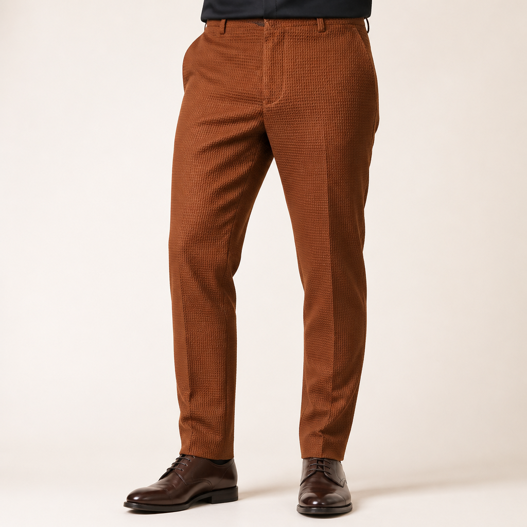 Nadia | Mens Slim Fit Tapered Business Formal Trousers, Brown