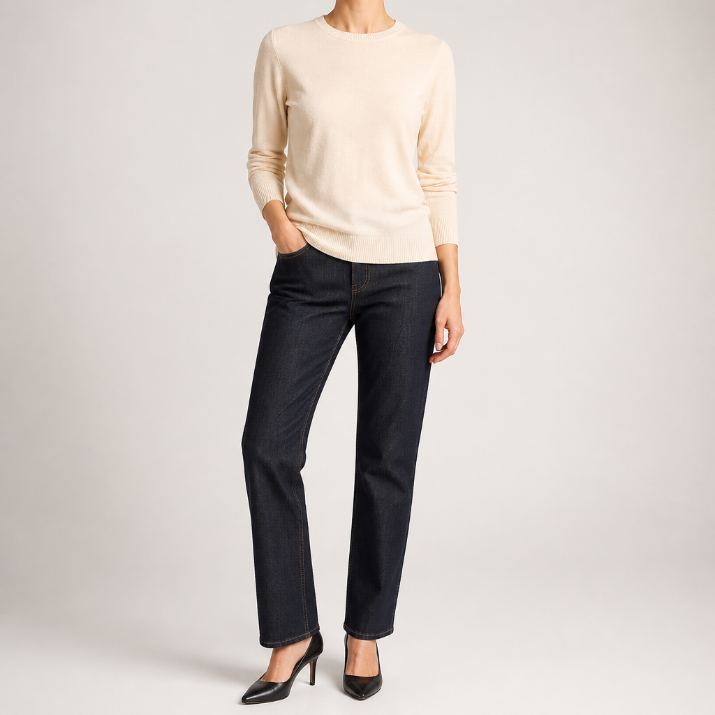 Nadia | Womens Round Neck Long Sleeve Knitted Jumper, Beige