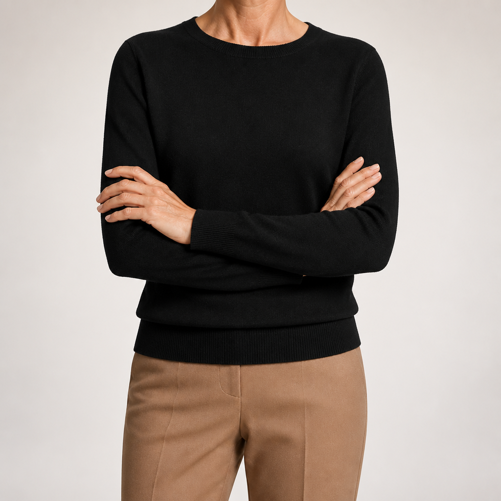 Nadia | Womens Round Neck Long Sleeve Knitted Jumper, Black