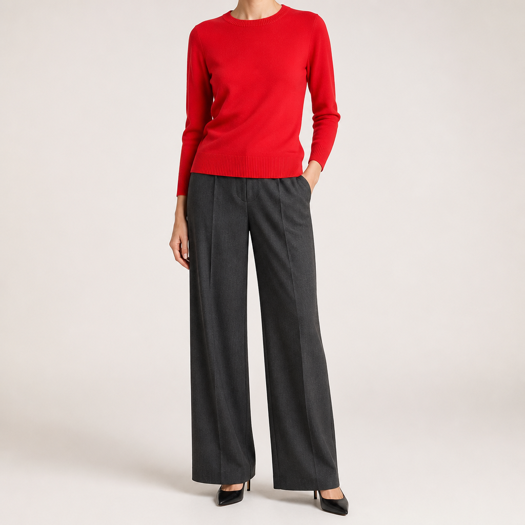 Nadia | Womens Round Neck Long Sleeve Knitted Jumper, Bright Red