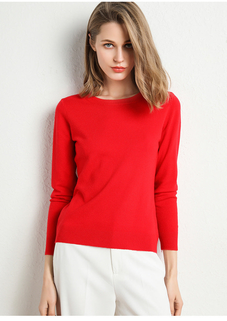 Nadia | Womens Round Neck Long Sleeve Knitted Jumper - Bright Red