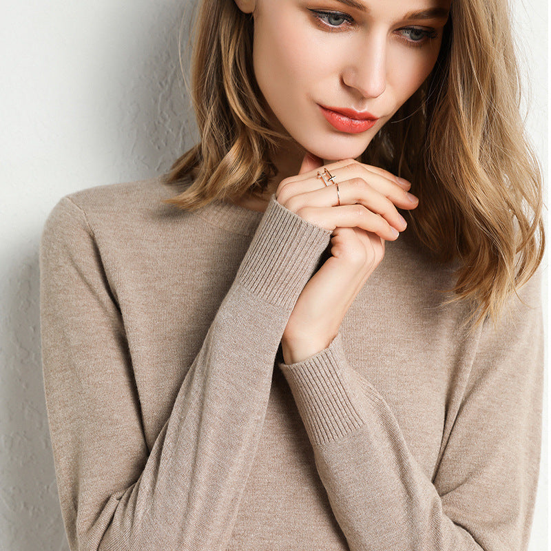 Nadia | Womens Round Neck Long Sleeve Knitted Jumper - Camel