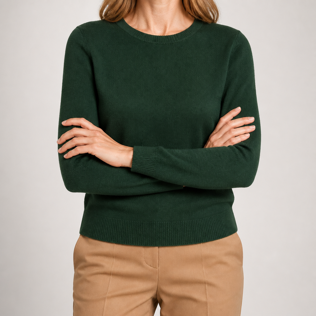 Nadia | Womens Round Neck Long Sleeve Knitted Jumper, Dark Green
