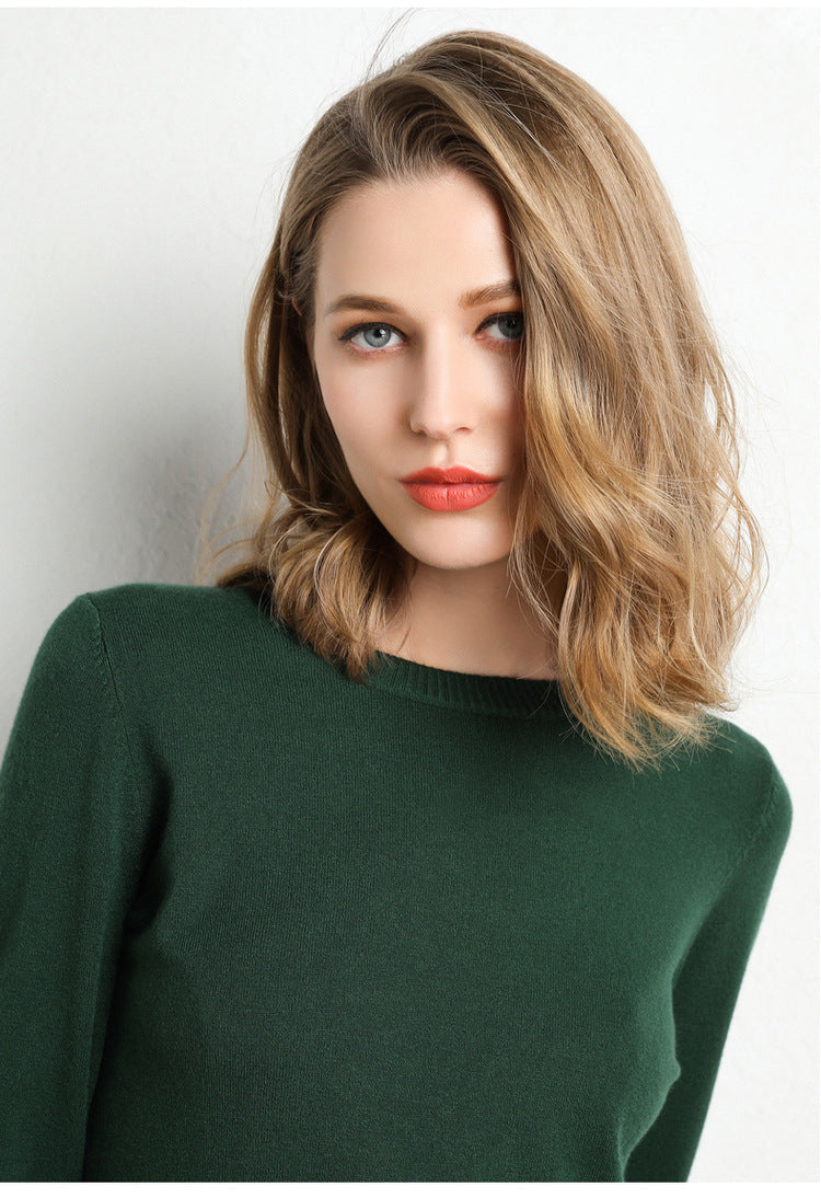Nadia | Womens Round Neck Long Sleeve Knitted Jumper - Dark Green