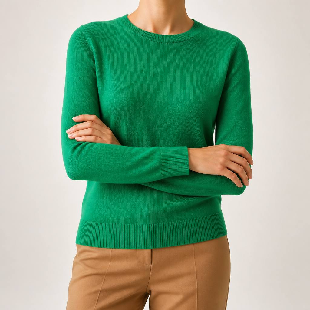Nadia | Womens Round Neck Long Sleeve Knitted Jumper, Emerald