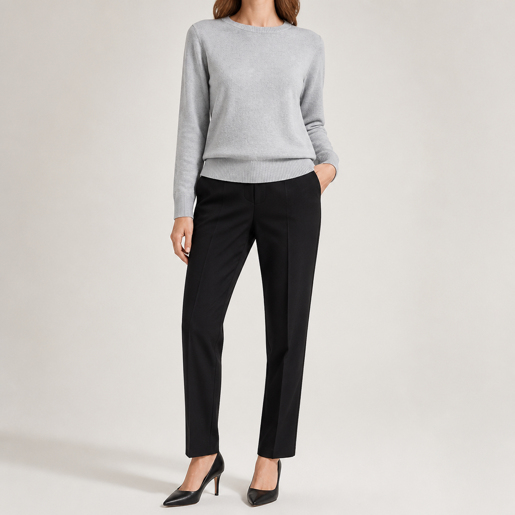 Nadia | Womens Round Neck Long Sleeve Knitted Jumper, Grey