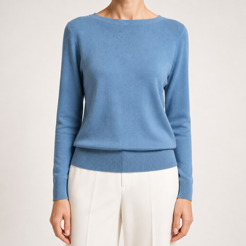 Nadia | Womens Round Neck Long Sleeve Knitted Jumper, Haze Blue