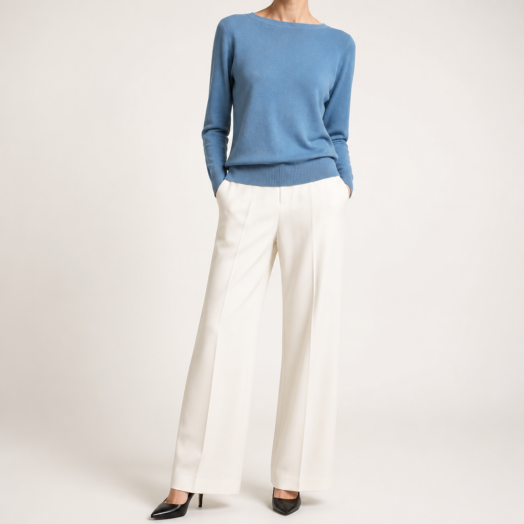 Nadia | Womens Round Neck Long Sleeve Knitted Jumper, Haze Blue