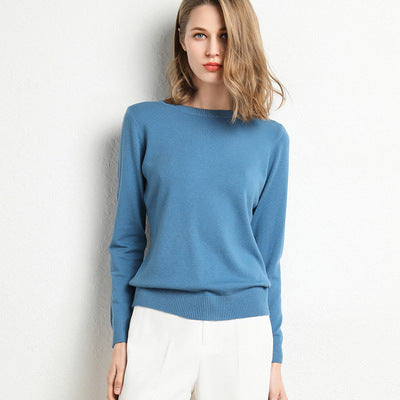 Nadia | Womens Round Neck Long Sleeve Knitted Jumper - Haze Blue