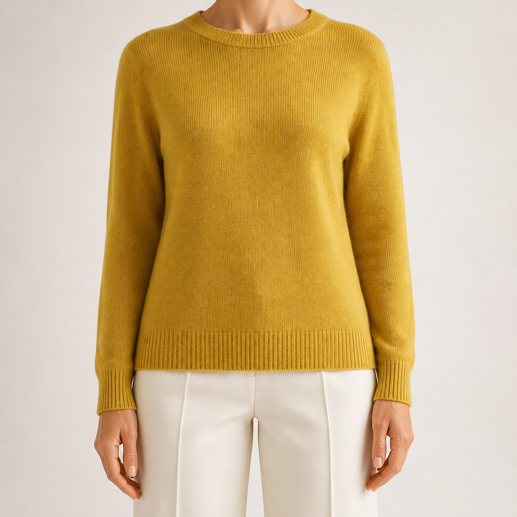 Nadia | Womens Round Neck Long Sleeve Knitted Jumper, Mustard Yellow