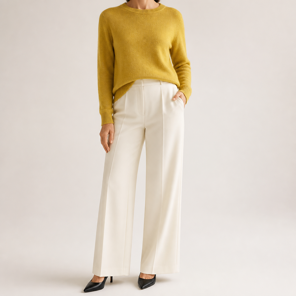 Nadia | Womens Round Neck Long Sleeve Knitted Jumper, Mustard Yellow