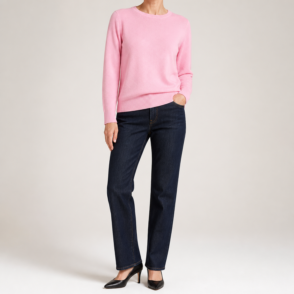 Nadia | Womens Round Neck Long Sleeve Knitted Jumper, Pink
