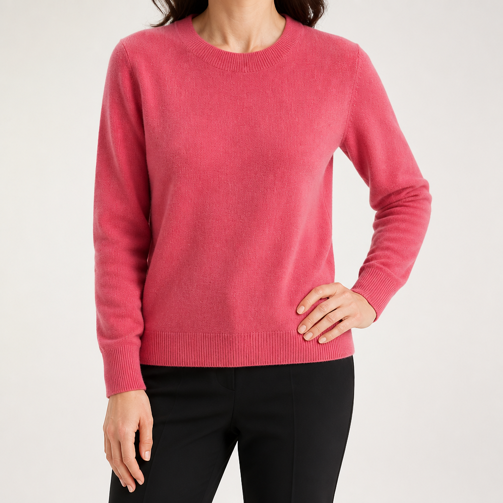 Nadia | Womens Round Neck Long Sleeve Knitted Jumper, Raspberry Red