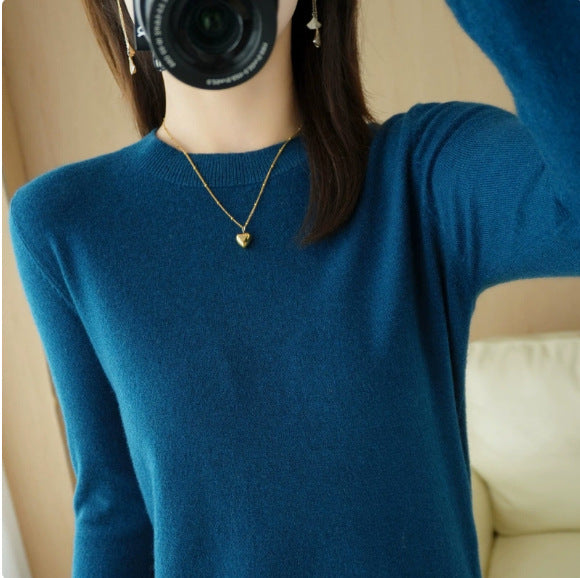 Nadia | Womens Round Neck Long Sleeve Knitted Jumper - Seaweed Blue
