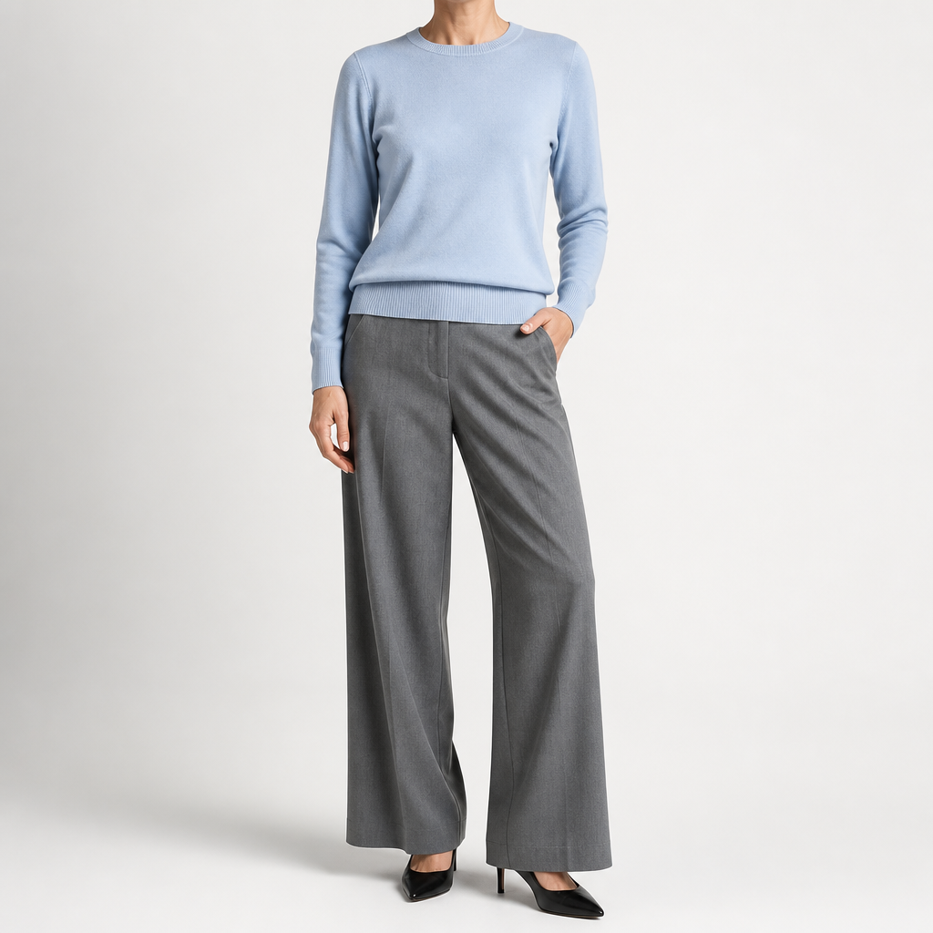 Nadia | Womens Round Neck Long Sleeve Knitted Jumper, Sky Blue