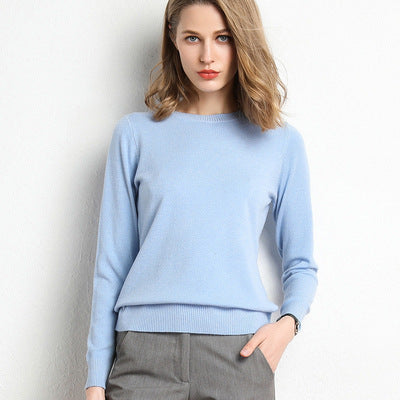 Nadia | Womens Round Neck Long Sleeve Knitted Jumper - Sky Blue