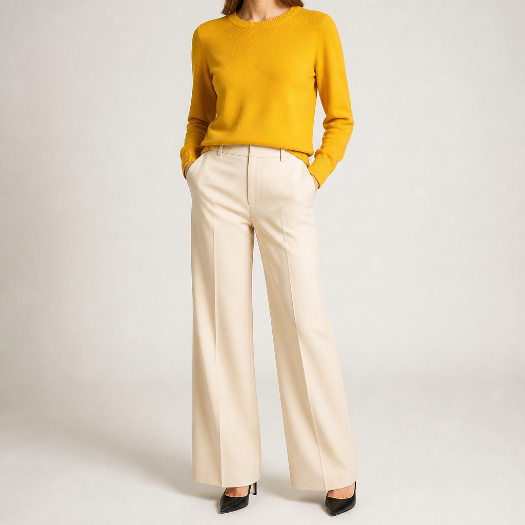 Nadia | Womens Round Neck Long Sleeve Knitted Jumper, Turmeric