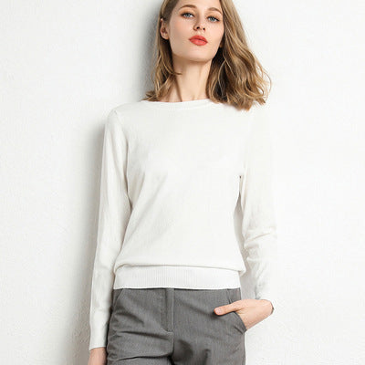Nadia | Womens Round Neck Long Sleeve Knitted Jumper - White