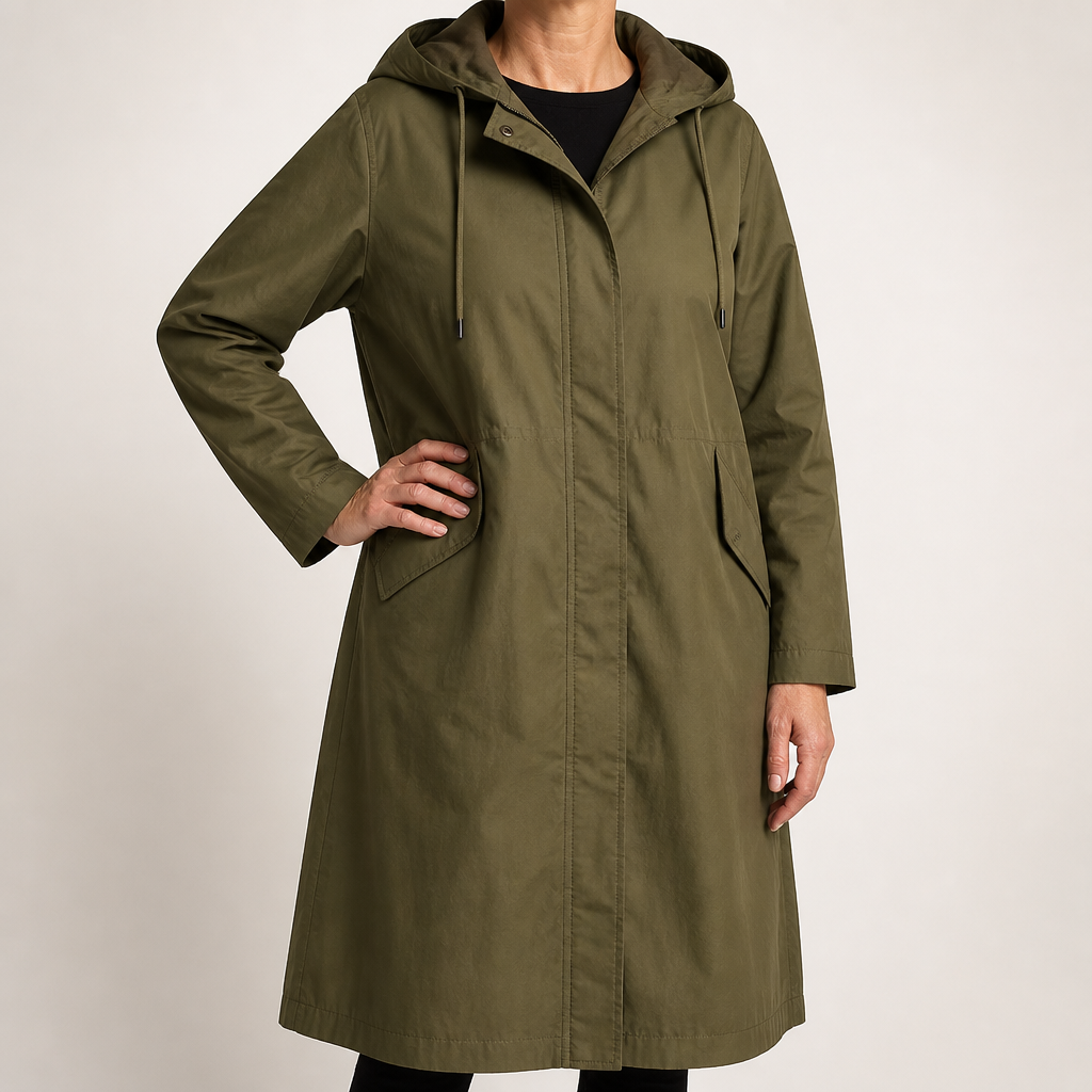 Nadia | Womens Trench Coat Mid Length Windbreaker Belted Longline Coat, Army Green