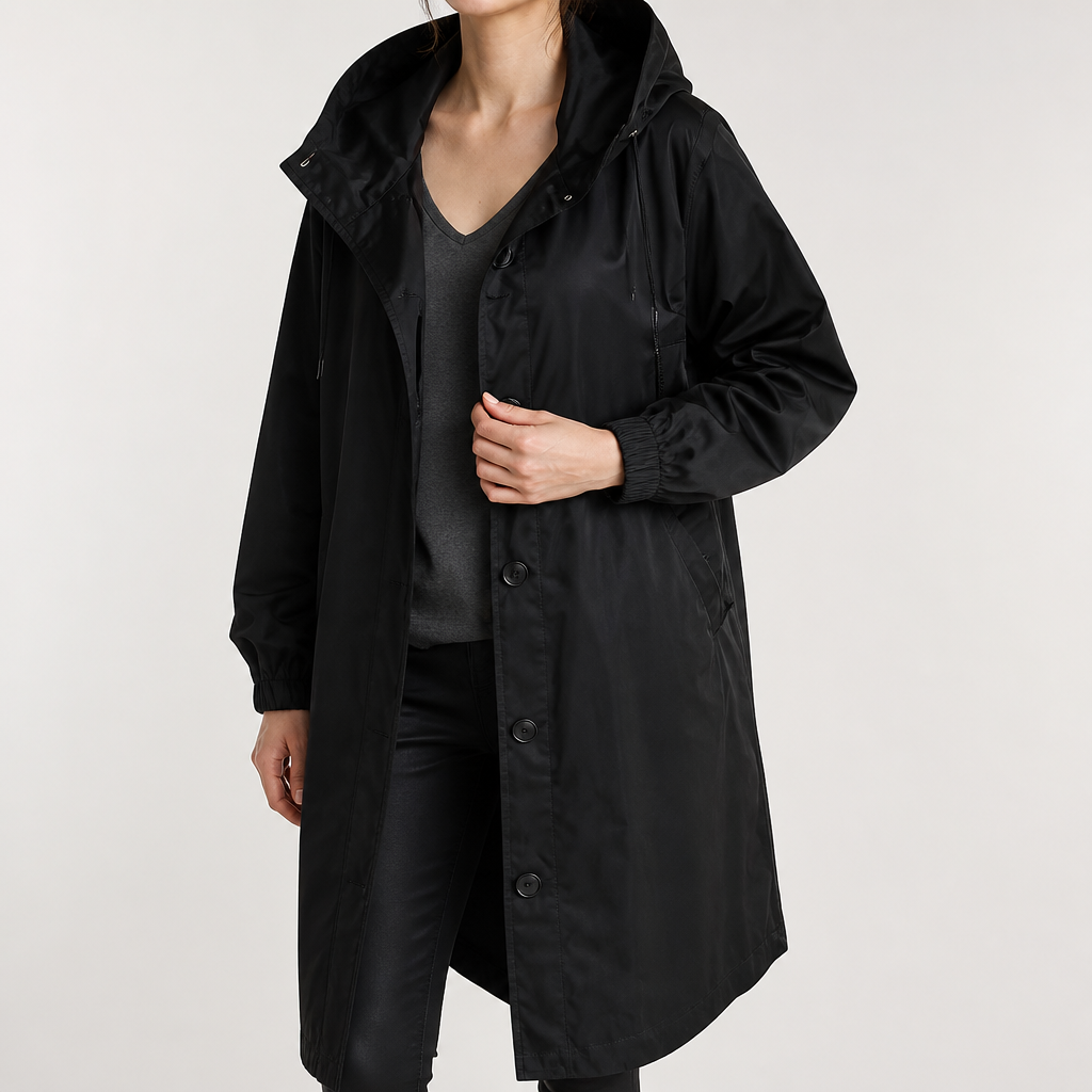 Nadia | Womens Trench Coat Mid Length Windbreaker Belted Longline Coat, Black