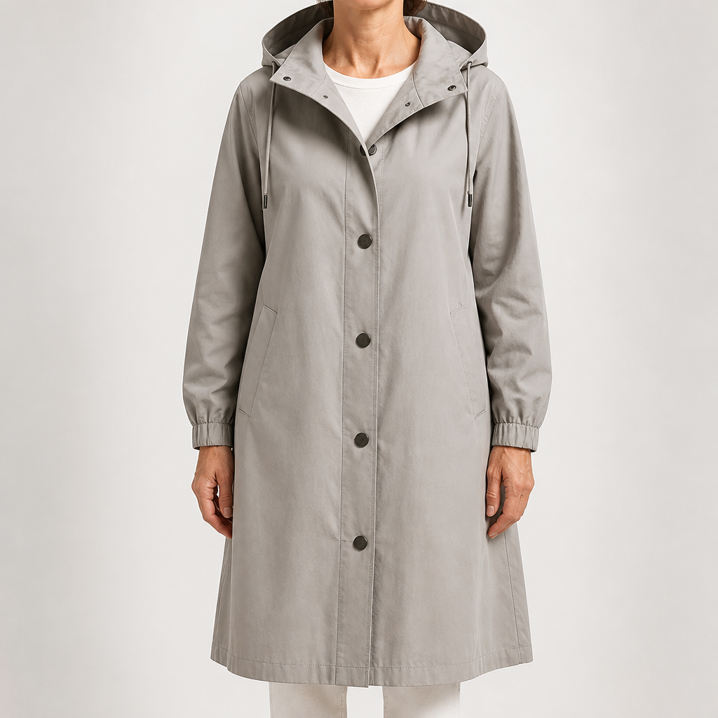 Nadia | Womens Trench Coat Mid Length Windbreaker Belted Longline Coat, Light Gray
