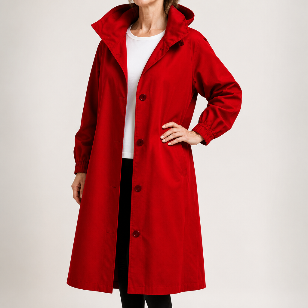Nadia | Womens Trench Coat Mid Length Windbreaker Belted Longline Coat, Red