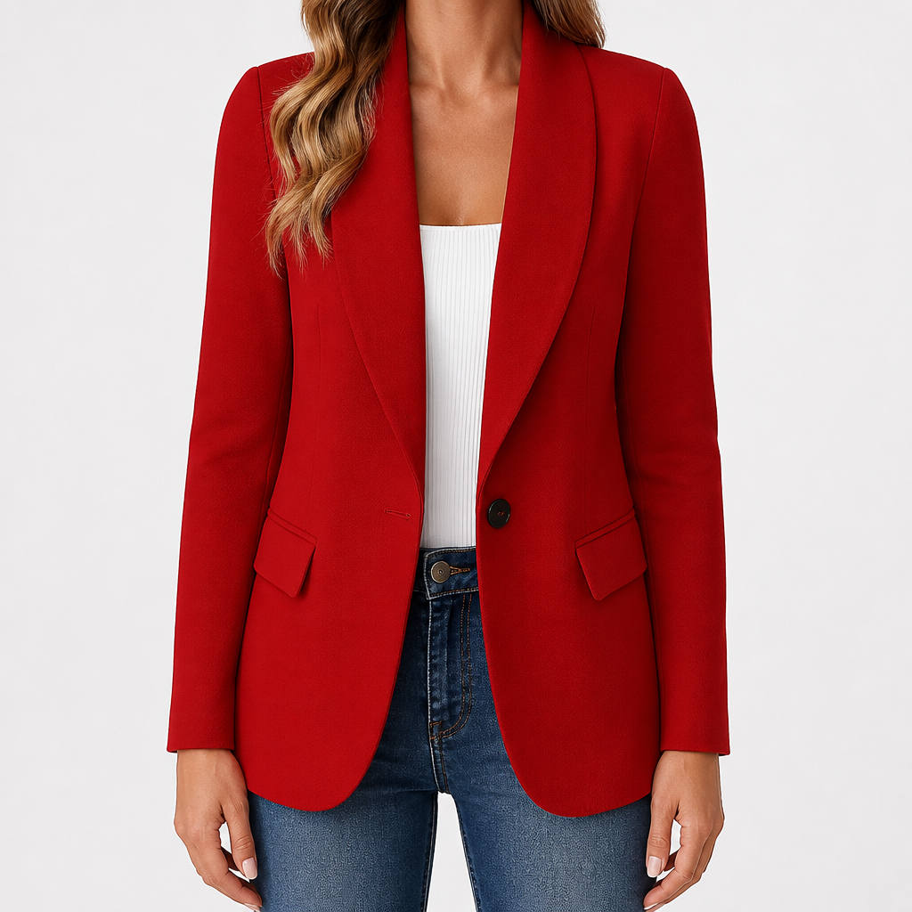 Nadine | Womens Long Sleeve Cardigan Blazer Knit Casual Jumper, Red